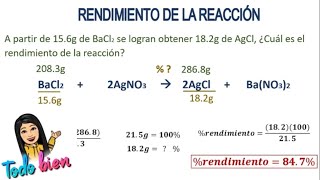 RENDIMIENTO O EFICIENCIA DE LA REACCIÓN FACIL 2 ejemplos [upl. by Teragramyram]