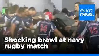 Britain vs France navy rugby match descends into brawl  euronews 🇬🇧 [upl. by Esilrahc]