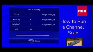 RCA TV  Run a channel scan Auto program for over the air antenna channels [upl. by Adnorhs]